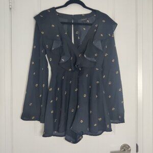 Topshop Navy Floral Long Sleeve Romper – Size 4 (Small)